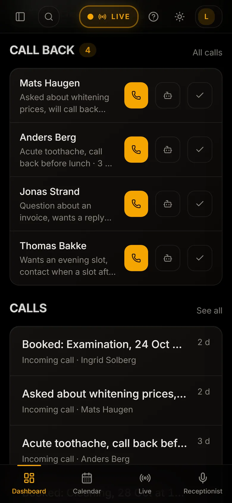 Call-back list