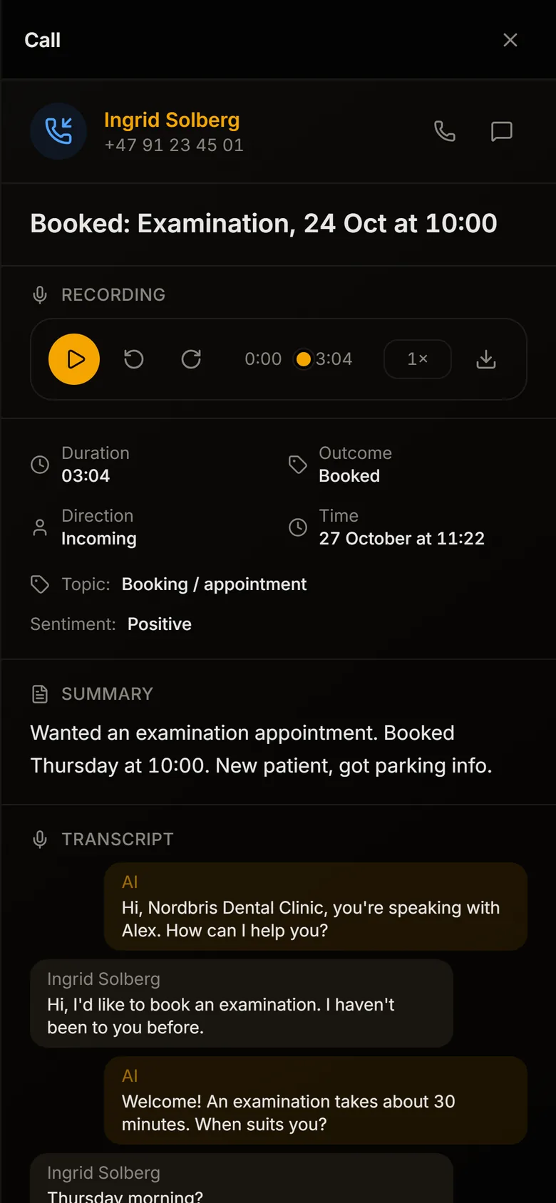 Play the recording in one tap